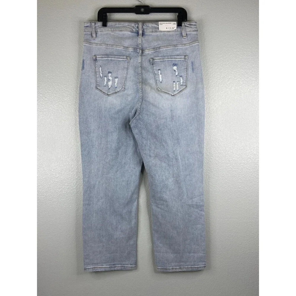 Risen Women 1XL Jeans Boyfriend Fit Straight Leg Distressed Light Wash NWT - Picture 5 of 16